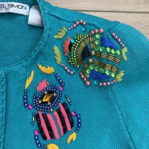 Vintage Michael Simon Scarab Beetle Sweater Unique Insect Beaded‎ Twee - Picture 4 of 14